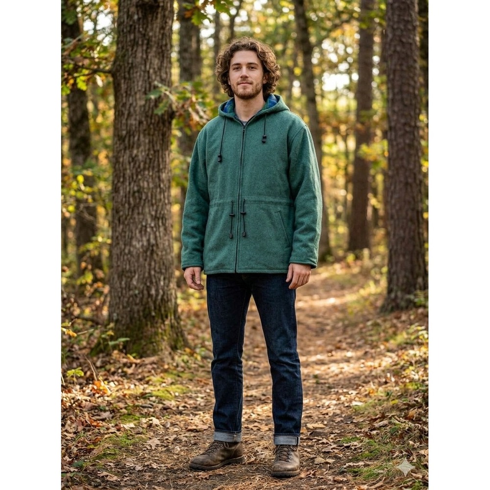 Johnson Woolen Mills Frosty Anorak Wool Jacket Green Plaid Lined Mens XL USA